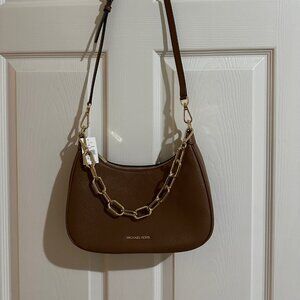 NWT Michael Kors Cora Large Pebbled Leather Shoulder Crossbody Bag Brown